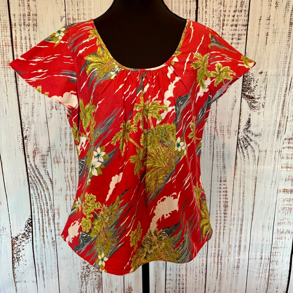 Hilo Hattie Hawaiian Vacation Wear Tropical Aloha Wear Hilo Floral Blouse Sz M